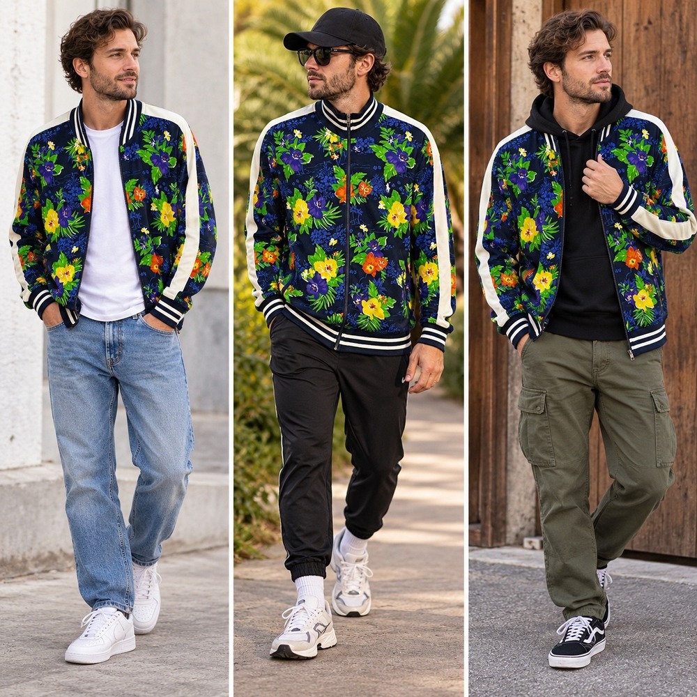 Polo Ralph Lauren Performance Floral Track Jacket Mens Large Navy Blue Tropical